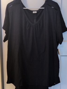 croft & barrow Navy Blue V-Neck Short Sleeve Tunic- Ultra Soft!